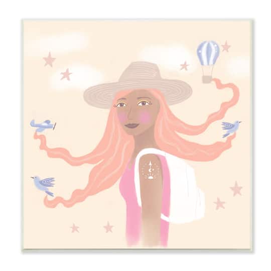 Stupell Industries Girl Flowing Hair Birds Plane Hot Air Balloon,12" x 12"